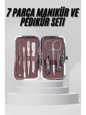 7 Parça Paslanmaz Çelik Manikür Ve Pedikür Seti Çantalı Profesyonel