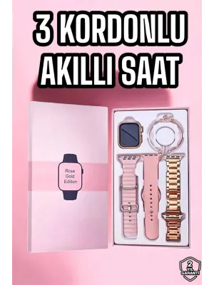 Akıllı Saat Amoled Ekran 3 Kordonlu Aksesuar Hediyeli Sesli Görüşme