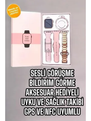 Akıllı Saat Amoled Ekran 3 Kordonlu Aksesuar Hediyeli Sesli Görüşme