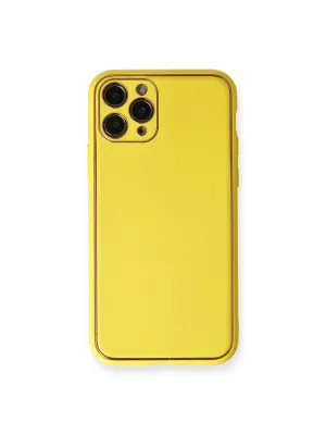Apple İphone 11 Pro Kılıf Coco Deri Silikon Kapak - Sarı