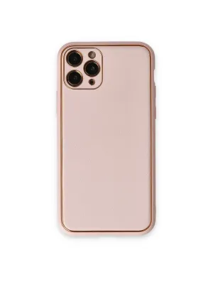 Apple İphone 11 Pro Max Kılıf Coco Deri Silikon Kapak - Pudra