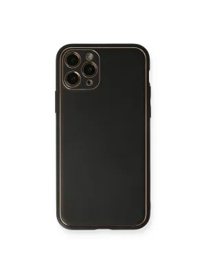 Apple İphone 11 Pro Max Kılıf Coco Deri Silikon Kapak - Siyah