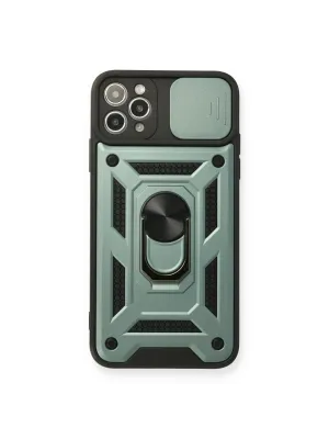 Apple İphone 11 Pro Max Kılıf Pars Lens Yüzüklü Silikon - Yeşil