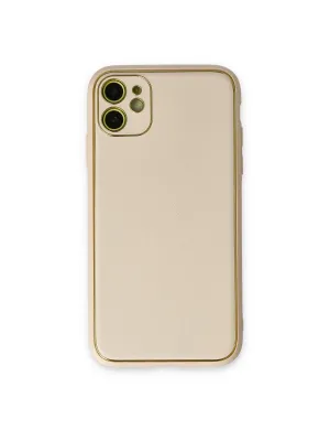 Apple İphone 12 Kılıf Coco Deri Silikon Kapak - Gold