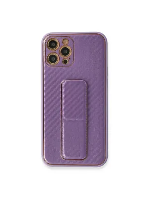 Apple İphone 12 Pro Kılıf Coco Karbon Standlı Kapak - Mor