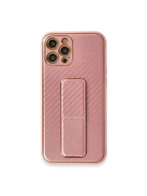 Apple İphone 12 Pro Kılıf Coco Karbon Standlı Kapak - Pembe
