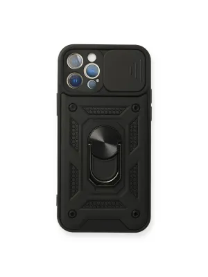 Apple İphone 12 Pro Kılıf Pars Lens Yüzüklü Silikon - Siyah