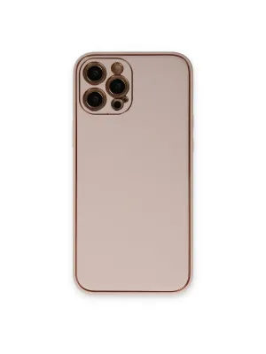 Apple İphone 12 Pro Max Kılıf Coco Deri Silikon Kapak - Pudra