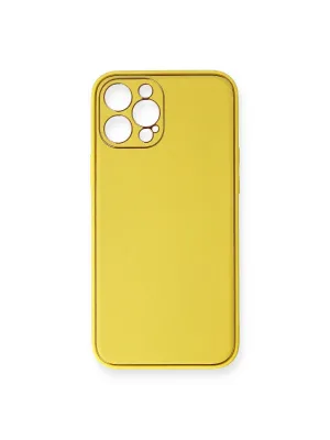 Apple İphone 12 Pro Max Kılıf Coco Deri Silikon Kapak - Sarı