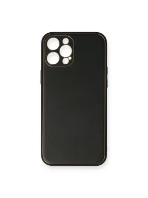 Apple İphone 12 Pro Max Kılıf Coco Deri Silikon Kapak - Siyah