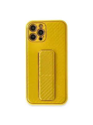 Apple İphone 12 Pro Max Kılıf Coco Karbon Standlı Kapak - Sarı