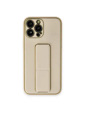 Apple İphone 13 Pro Kılıf Coco Deri Standlı Kapak - Gold