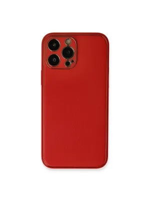 Apple İphone 13 Pro Max Kılıf Coco Deri Silikon Kapak - Kırmızı