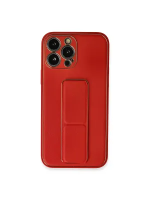 Apple İphone 13 Pro Max Kılıf Coco Deri Standlı Kapak - Kırmızı
