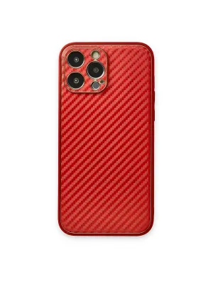 Apple İphone 13 Pro Max Kılıf Coco Karbon Silikon - Kırmızı