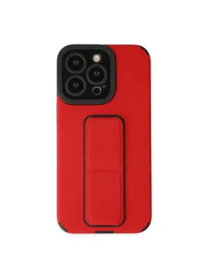 Apple İphone 13 Pro Max Kılıf Mega Standlı Silikon - Kırmızı