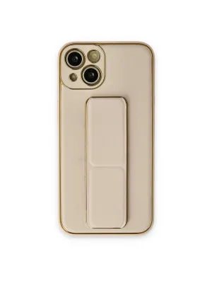 Apple İphone 14 Plus Kılıf Coco Deri Standlı Kapak - Gold