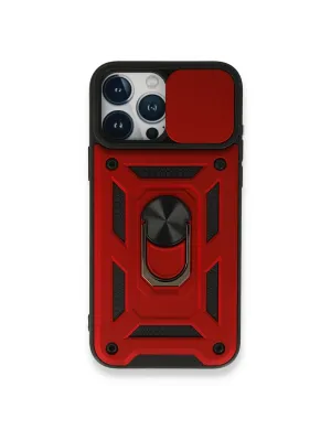 Apple İphone 15 Pro Max Kılıf Pars Lens Yüzüklü Silikon - Kırmızı