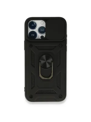 Apple İphone 15 Pro Max Kılıf Pars Lens Yüzüklü Silikon - Siyah