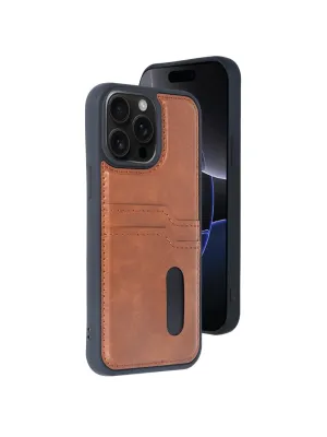 Apple İphone 15 Pro Max Kılıf Sara Kartvizitli Deri Kılıf - Taba