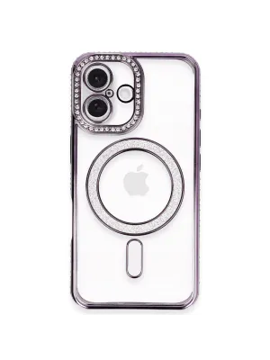 Apple İphone 16 Plus Kılıf Joke Simli Magneticsafe Kılıf - Derin Mor