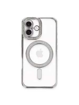 Apple İphone 16 Plus Kılıf Joke Simli Magneticsafe Kılıf - Gümüş