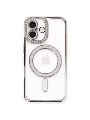 Apple İphone 16 Plus Kılıf Joke Simli Magneticsafe Kılıf - Pembe
