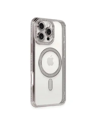 Apple İphone 16 Pro Kılıf Joke Simli Magneticsafe Kılıf - Pembe