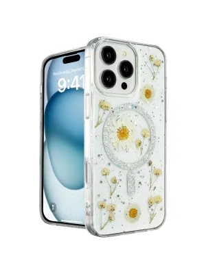 Apple İphone 16 Pro Max Kılıf Daisy Simli Magsafe Kapak - Gümüş