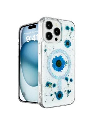 Apple İphone 16 Pro Max Kılıf Daisy Simli Magsafe Kapak - Mavi