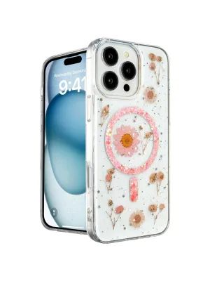 Apple İphone 16 Pro Max Kılıf Daisy Simli Magsafe Kapak - Pembe