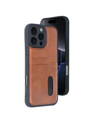 Apple İphone 16 Pro Max Kılıf Sara Kartvizitli Deri Kılıf - Taba