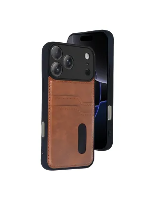 Apple İphone 17 Pro Max Sara Kartvizitli Deri Kılıf - Taba
