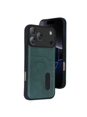 Apple İphone 17 Pro Max Sara Kartvizitli Deri Kılıf - Yeşil