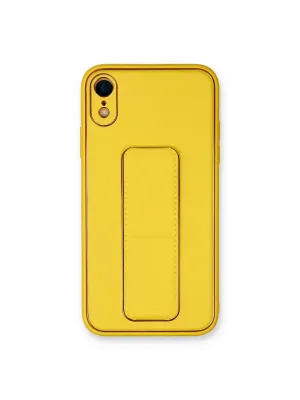 Apple İphone Xr Kılıf Coco Deri Standlı Kapak - Sarı