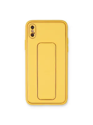 Apple İphone Xs Max Kılıf Coco Deri Standlı Kapak - Sarı