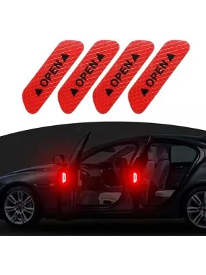 Araba Kapı Açık Uyarı Reflektörü Etiket Sticker 4lü 9.5x2.5cm Kırmızı