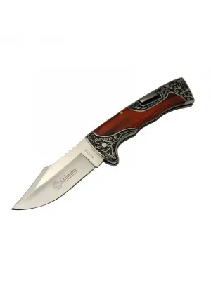 B3157a İşlemeli Kamp Çakı 22 Cm - Gül Ağacı Saplı, Manuel Açılma