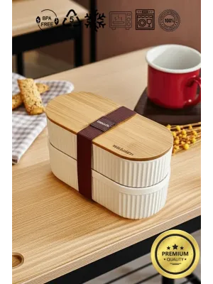 Bambu Kapaklı Lunch Box Kahvaltılık Saklama Kabı Large Bölmeli