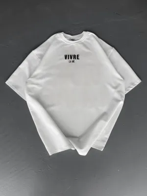 Baskılı Oversize Bisiklet Yaka T-shirt - Beyaz