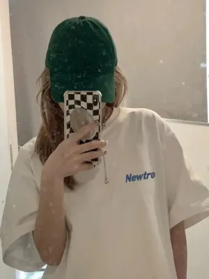 Baskılı Oversize Bisiklet Yaka T-shirt - Beyaz