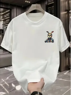 Baskılı Oversize Bisiklet Yaka T-shirt - Beyaz
