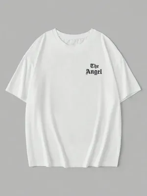 Baskılı Oversize Bisiklet Yaka T-shirt - Beyaz