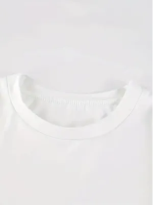 Baskılı Oversize Bisiklet Yaka T-shirt - Beyaz