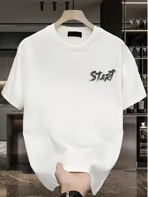 Baskılı Oversize Bisiklet Yaka T-shirt - Beyaz