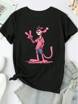 Baskılı Oversize Bisiklet Yaka T-shirt - Beyaz