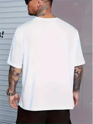 Baskılı Oversize Bisiklet Yaka T-shirt - Beyaz
