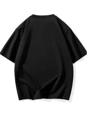 Baskılı Oversize Bisiklet Yaka T-shirt - Siyah