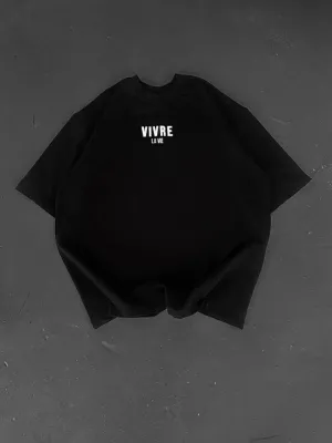 Baskılı Oversize Bisiklet Yaka T-shirt - Siyah