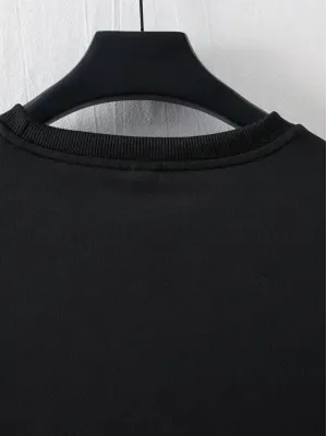 Baskılı Oversize Bisiklet Yaka T-shirt - Siyah